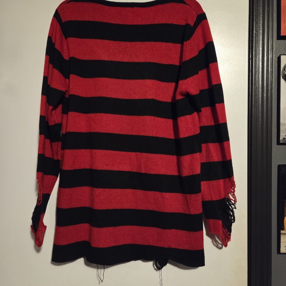 Killstar Krueger Knit Sweater Top Black Red Stripe - Picture 4 of 4